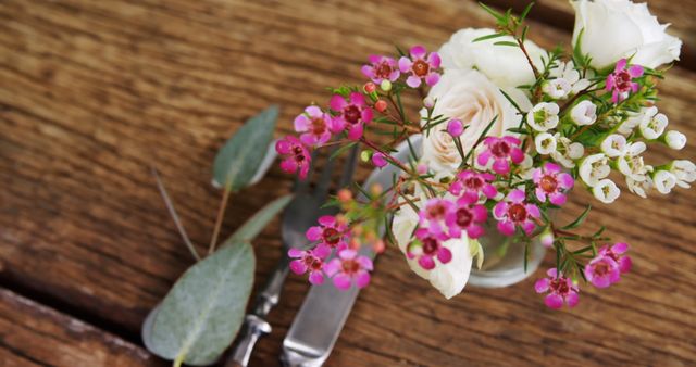 Fresh Floral Arrangement on Rustic Wooden Tabletop - Download Free Stock Images Pikwizard.com