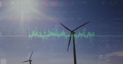 Digital Finances Overlapping Wind Farm Landscape - Download Free Stock Images Pikwizard.com