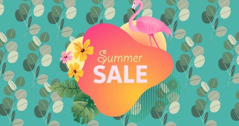 Eye-Catching Summer Sale Advertisement with Flamingo and Floral Design