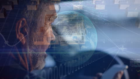 Businessman Analyzing Global Data with Futuristic Technology