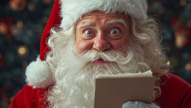 Santa Claus Holding Notebook in Festive Setting