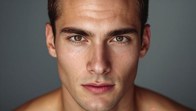 Young Man with Light Stubble Gazing at Camera in Minimalist Portrait