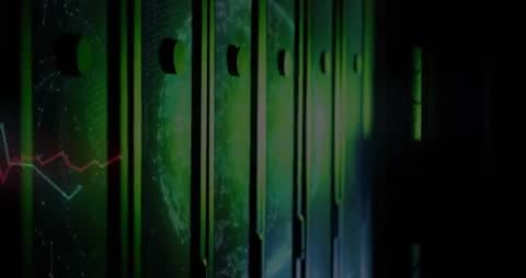 Futuristic Server Room with Green Glowing Panels