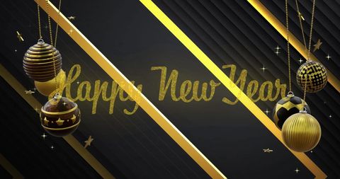 Elegant New Year's Greeting with Golden Baubles and Stars