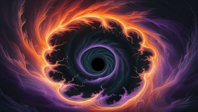 Cosmic vortex emerging in dark space with neon flare