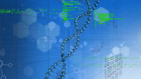 Futuristic DNA Helix and Scientific Data Visualization