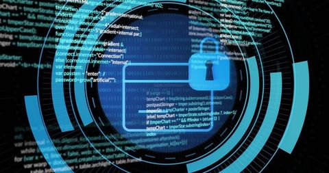 Cybersecurity Padlock on Digital Interface with Code