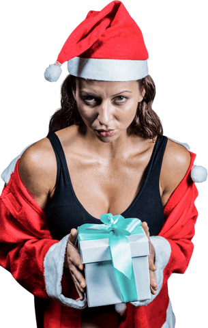 Celebrating christmas with gift and costume on transparent background