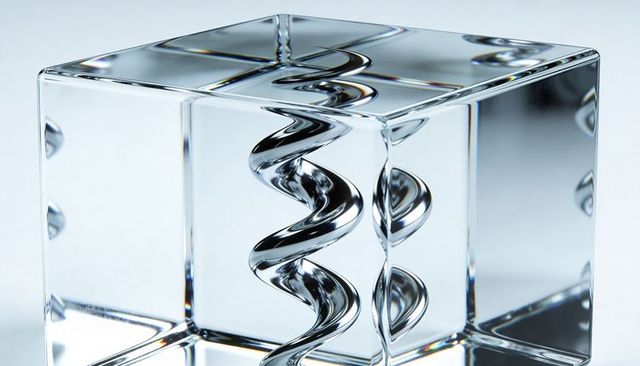 Crystal glass cube refracting twisted helix caustics mirrorlike prism highlights