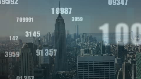 Dynamic Financial Data Overlaid on City Skyline