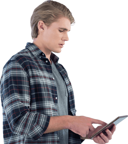 Young Man Engaged with Tablet on Transparent Background - Download Free Stock Videos Pikwizard.com