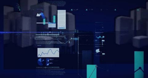 Data Processing in 3D Cityscape with Digital Interface - Download Free Stock Images Pikwizard.com