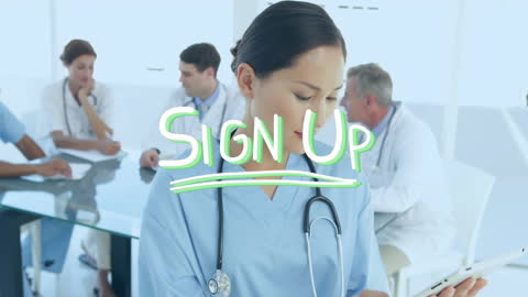 Medical Professional Using Tablet in Hospital