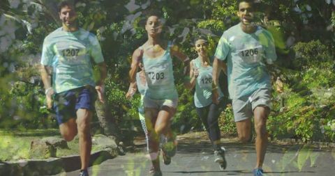 Group of Runners Enjoying Marathon in Sunny Park