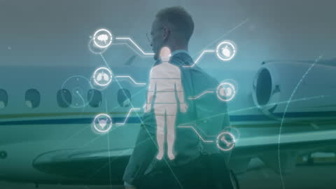 Digital Network Concept with Businessman on Airport Tarmac