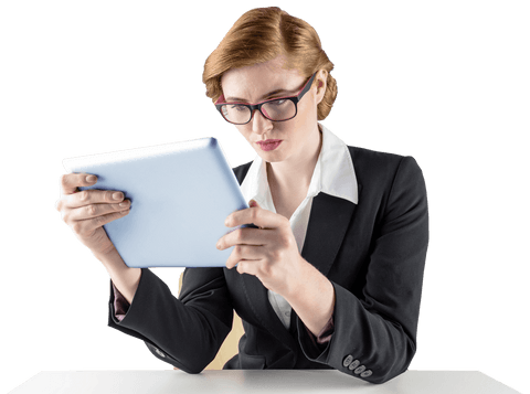 redhead businesswoman examining tablet with intensity on transparent background - Download Free Stock Videos Pikwizard.com