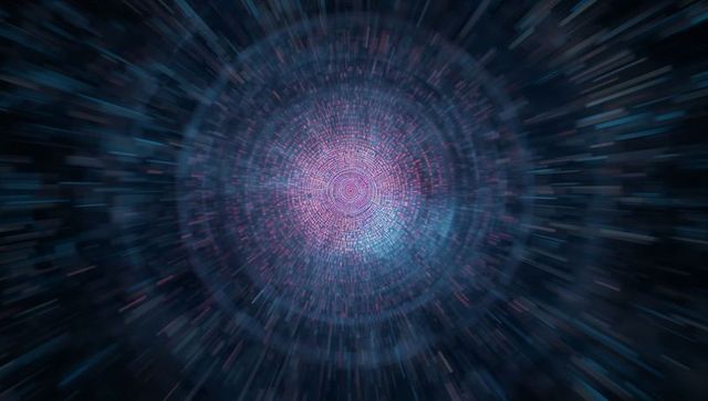 Futuristic Neon Data Vortex in Cybernetic Space