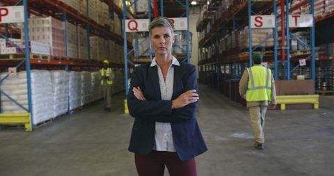 Confident Female Manager in Industrial Warehouse - Download Free Stock Images Pikwizard.com