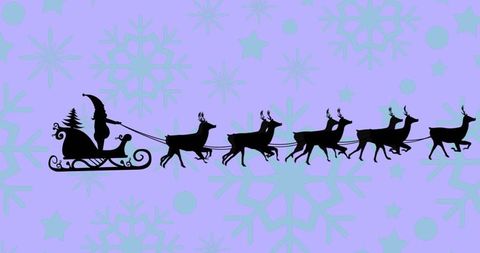 Festive Santa Silhouette with Reindeer on Winter Snowflake Background
