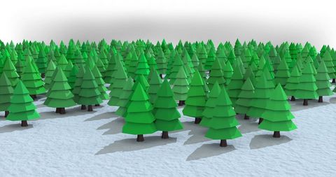 Cartoon green trees on snowy landscape for holiday theme