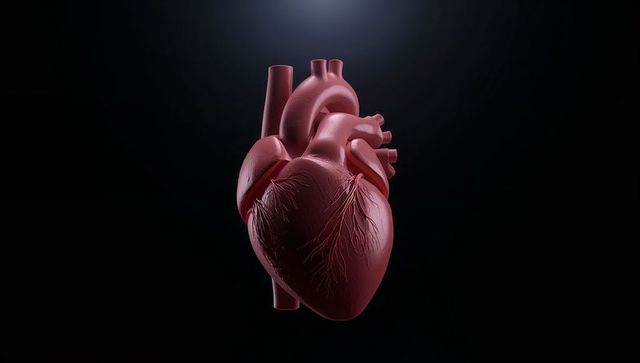3d anatomical heart model rotating under spotlight showing aorta and coronary vessels