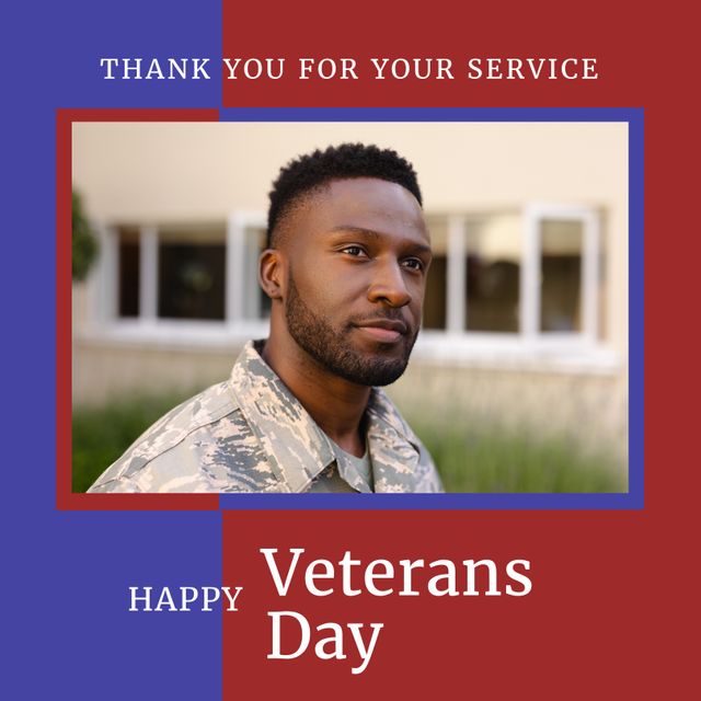 Happy Veterans Day Greeting Featuring African American Soldier - Download Free Stock Templates Pikwizard.com