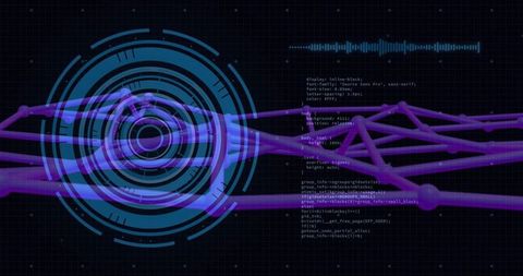 Futuristic Digital Interface with Code and Data Network Visualization