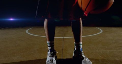 Basketball Athlete Standing Ready Holding Ball on Court