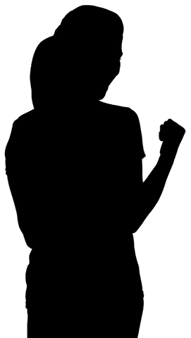 Silhouette of happy woman celebrating on transparent background