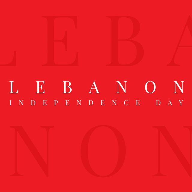 Composition of lebanon independence day text in white letters over red background. Lebanon independence day celebration concept.