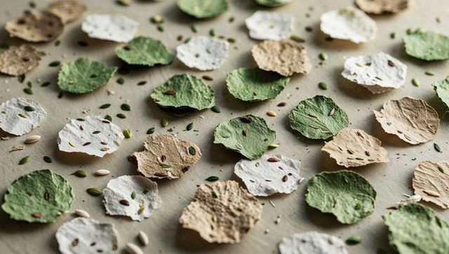 Colorful seed-embedded cracker rounds on gray surface