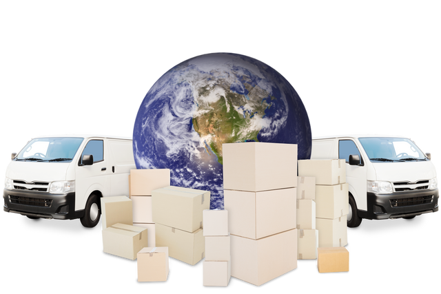 Transparent Illustration of Global Shipping Concept with Vans and Packing Boxes - Download Free Stock Videos Pikwizard.com