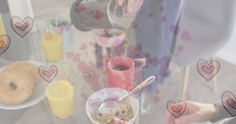 Romantic breakfast with friends heart overlay