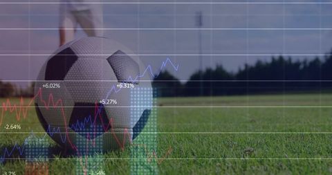 Soccer Ball on Grass with Data Analytics Overlay