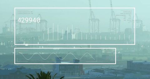 Futuristic Port Gantry Cranes with Digital Data Overlay