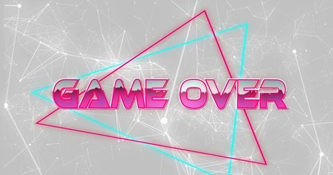 Neon cyberpunk game over design with futuristic geometric highlights