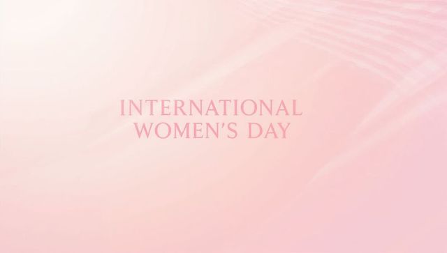 International women's day pastel pink minimal banner with palm shadow and serif headline