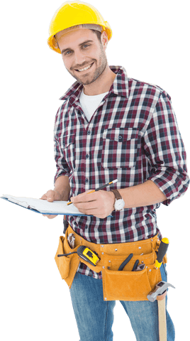 Transparent Confident Male Repairman Writing Clipboard Hard Hat - Download Free Stock Videos Pikwizard.com
