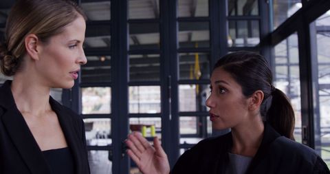 Professional businesswomen engaging in office discussion