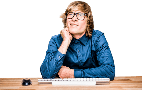 Smiling Transparent Hipster Imagining Ideas at Desk - Download Free Stock Videos Pikwizard.com