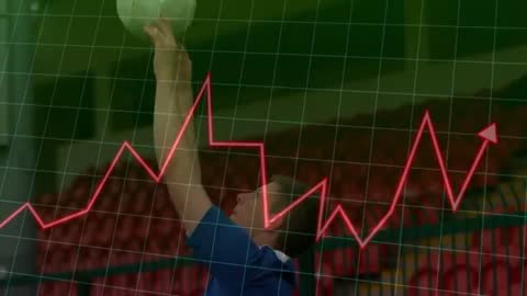 Volleyball Athlete Reaches for Ball with Financial Graph Overlay