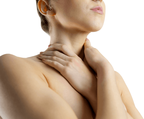 Transparent profile of woman experiencing neck discomfort