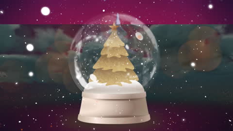 Festive Snow Globe with Falling Snow and Golden Christmas Tree