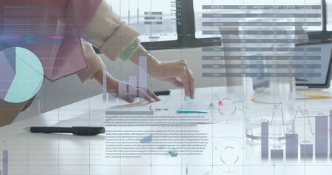 Caucasian Businesswoman Analyzing Financial Data on Office Desk