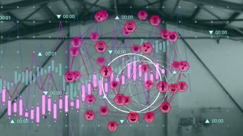 Digital Data Visualizations on Warehouse Background