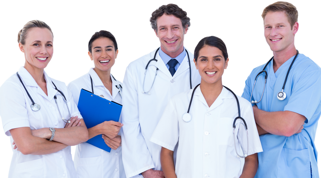 Portrait of Diverse Medical Team in White and Blue Coats on Transparent Background - Download Free Stock Videos Pikwizard.com