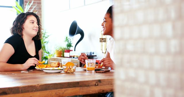 Two Women Enjoying Lunch and Conversations at Home - Download Free Stock Images Pikwizard.com