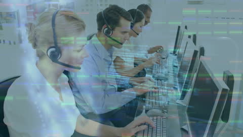 Diverse Customer Service Team Utilizes Technology for Data Analysis