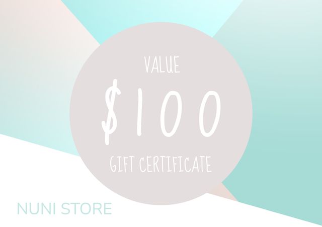 Perfect for store promotions and customer rewards, this elegant $100 gift certificate features modern pastel colors and a clean, professional design. Suitable for retail stores, online shops, and marketing campaigns, this gift card template helps boost sales and attract new customers.