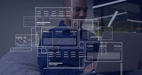 Businessman Interacting with Digital Interface in Modern Office Lounge